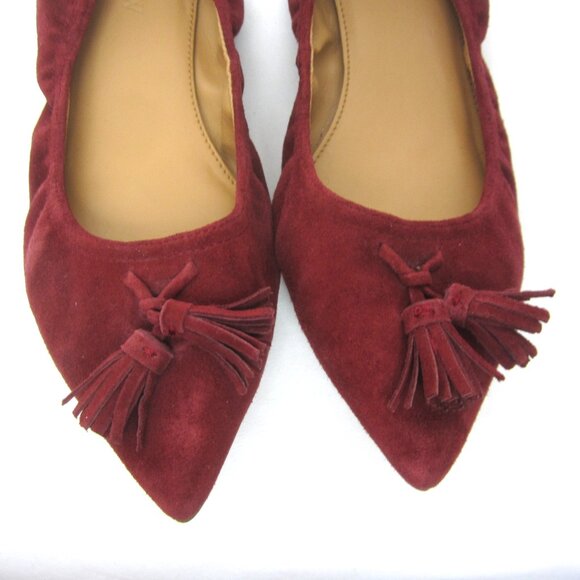 J. Crew Lottie 7.5M Warm Burgundy Maroon Suede Leather Flats Slip Ons - Picture 5 of 11